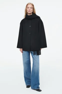 COS OVERSIZED WOOL-BLEND SCARF JACKET BLACK