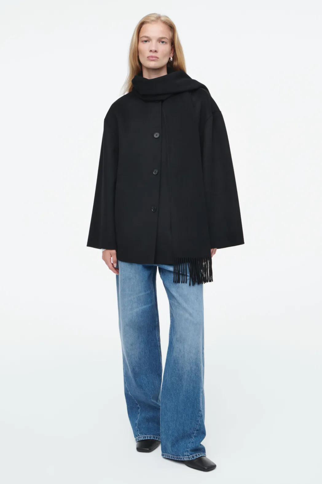 COS OVERSIZED WOOL-BLEND SCARF JACKET BLACK