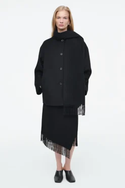COS OVERSIZED WOOL-BLEND SCARF JACKET BLACK