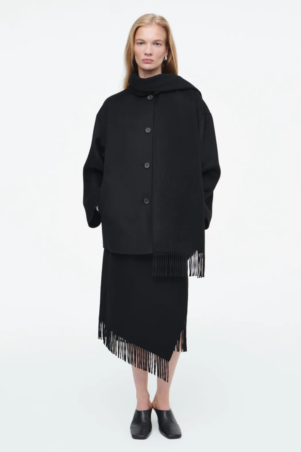 COS OVERSIZED WOOL-BLEND SCARF JACKET BLACK