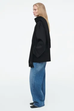 COS OVERSIZED WOOL-BLEND SCARF JACKET BLACK