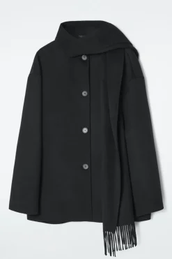 COS OVERSIZED WOOL-BLEND SCARF JACKET BLACK