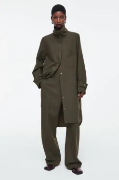 Sale COS OVERSIZED WOOL-BLEND SHIRT DRESS KHAKI MÉLANGE