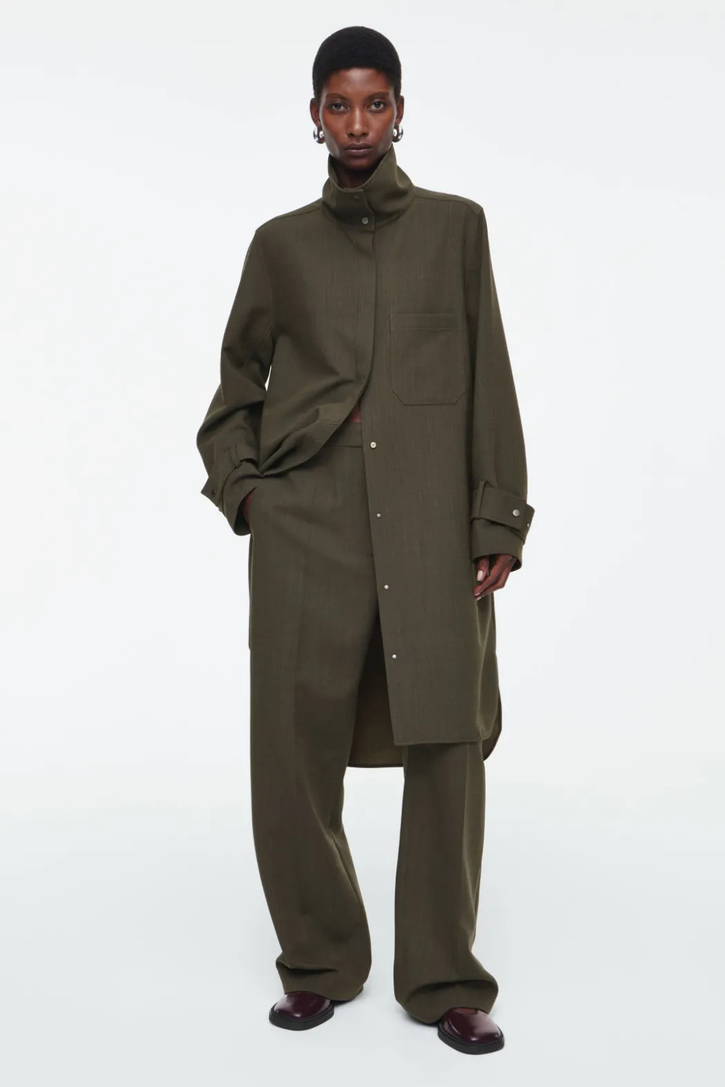 Sale COS OVERSIZED WOOL-BLEND SHIRT DRESS KHAKI MÉLANGE