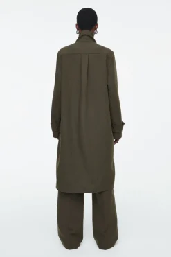 Sale COS OVERSIZED WOOL-BLEND SHIRT DRESS KHAKI MÉLANGE
