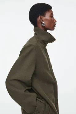 Sale COS OVERSIZED WOOL-BLEND SHIRT DRESS KHAKI MÉLANGE