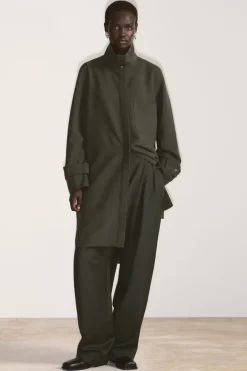 Sale COS OVERSIZED WOOL-BLEND SHIRT DRESS KHAKI MÉLANGE