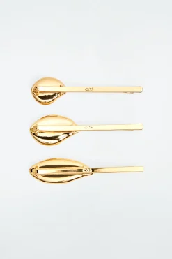 New COS 3-PACK CHUNKY DROPLET HAIR SLIDES GOLD