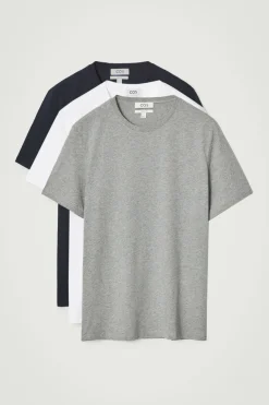 Discount COS 3-PACK REGULAR COTTON T-SHIRTS NAVY / GRAY / WHITE
