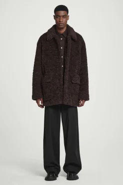 Discount COS PADDED TEDDY JACKET DARK BROWN
