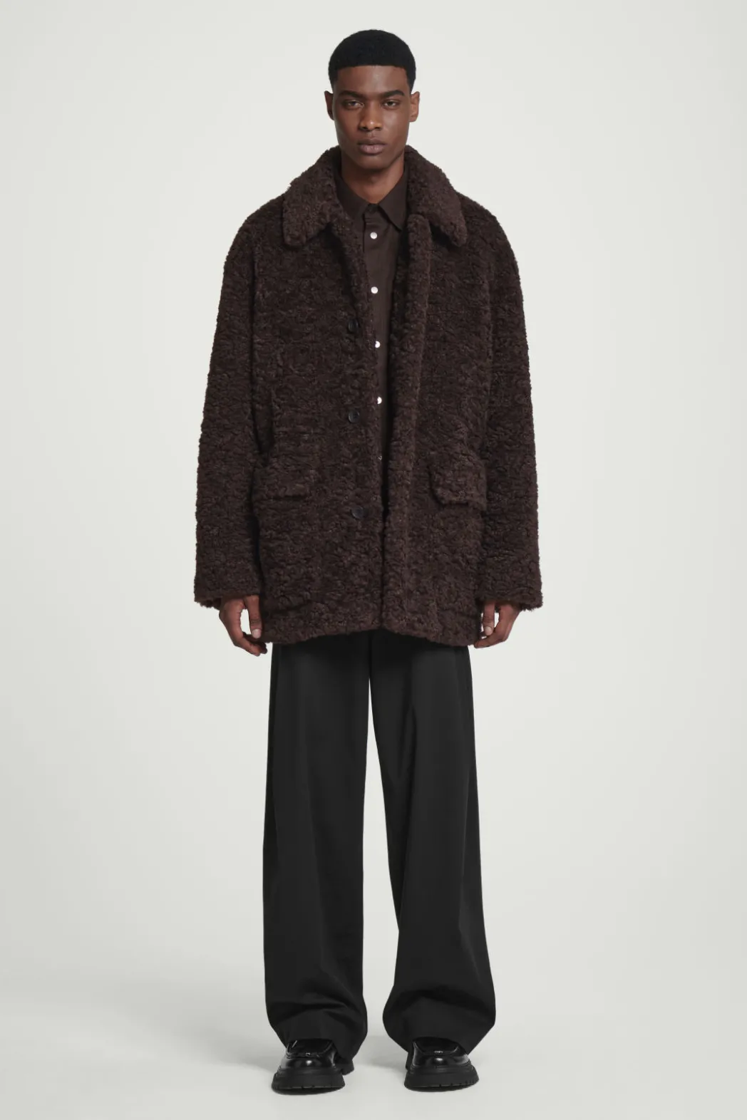 Discount COS PADDED TEDDY JACKET DARK BROWN