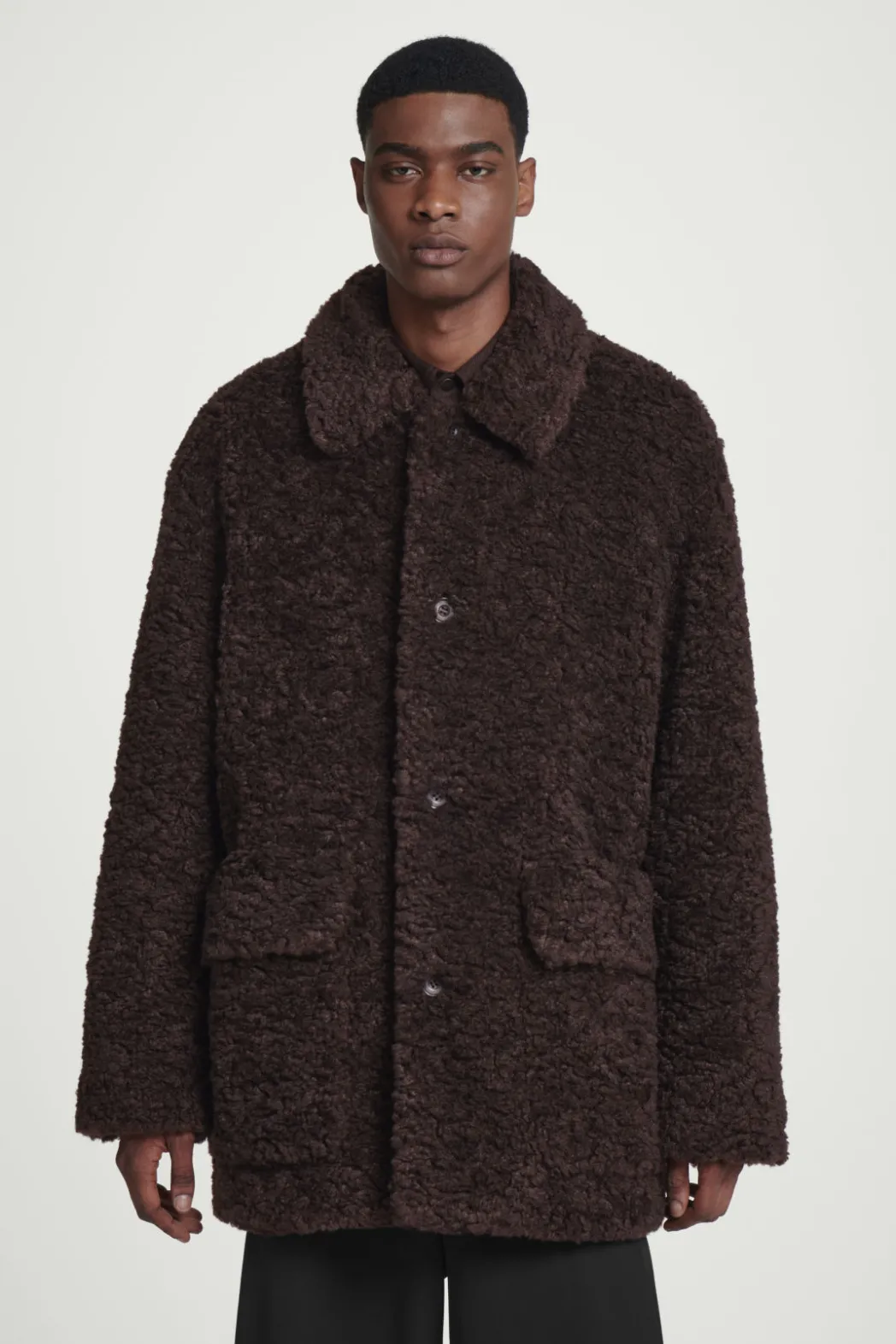Discount COS PADDED TEDDY JACKET DARK BROWN