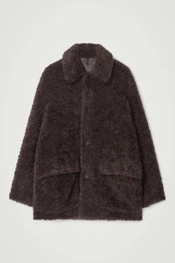 Discount COS PADDED TEDDY JACKET DARK BROWN