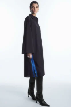 COS PAINTED WOOL SHIRT DRESS NAVY / BRIGHT BLUE