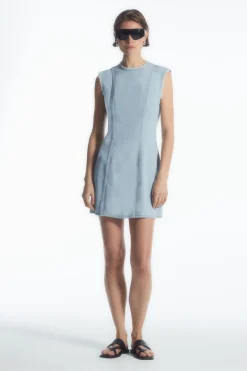 Online COS PANELED DENIM MINI DRESS LIGHT BLUE