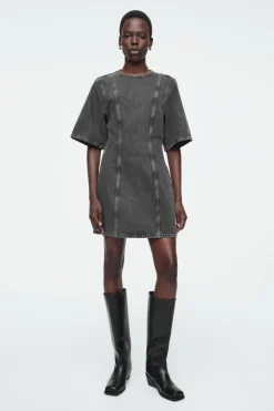 Hot COS PANELED DENIM MINI DRESS BLACK