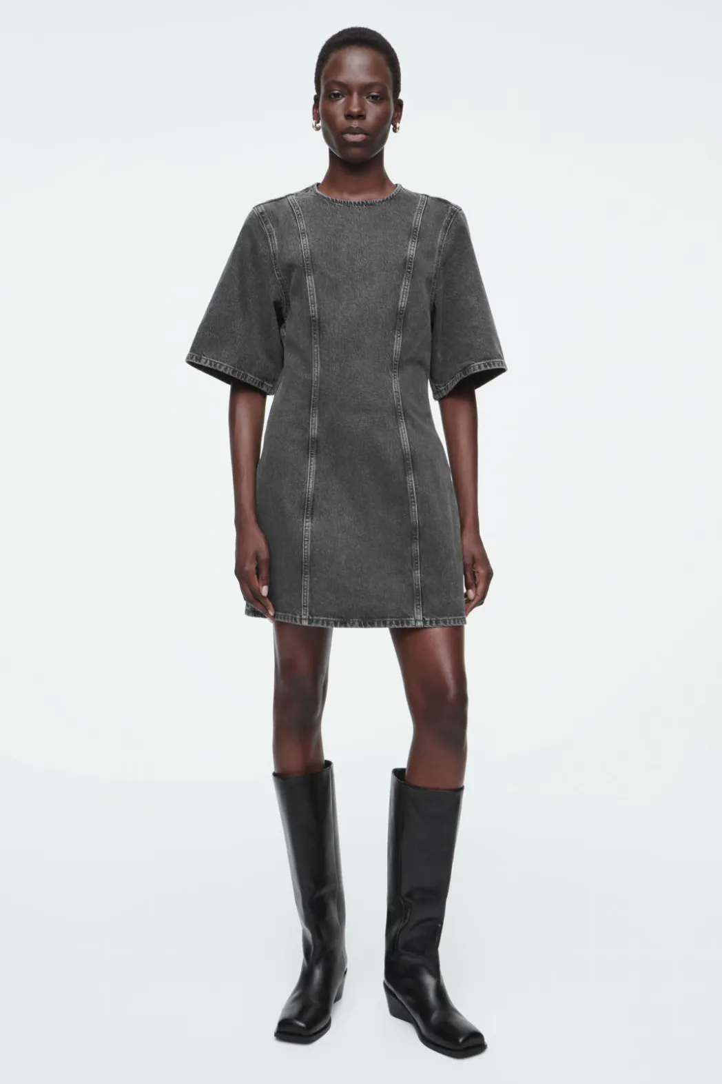 Hot COS PANELED DENIM MINI DRESS BLACK
