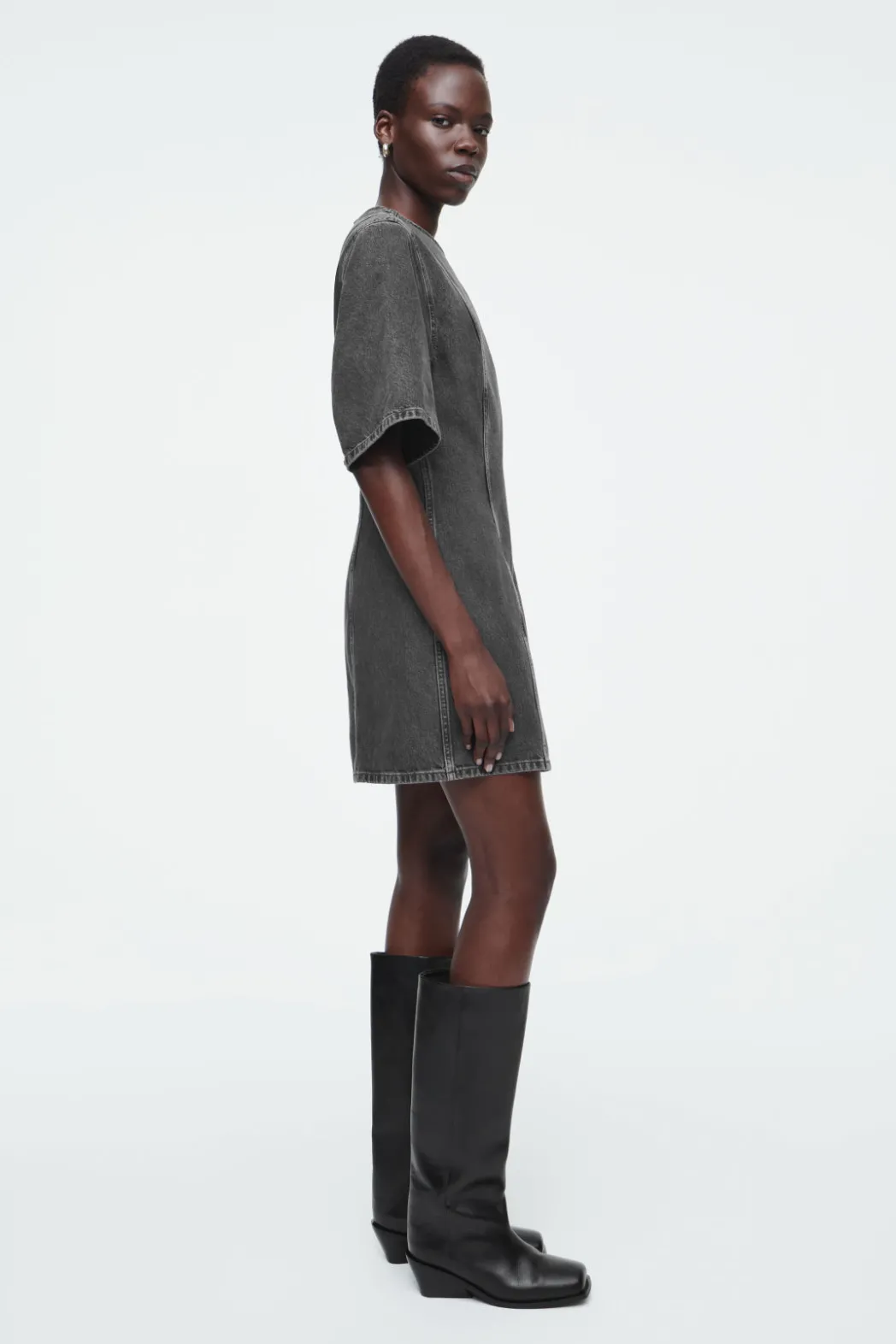 Hot COS PANELED DENIM MINI DRESS BLACK
