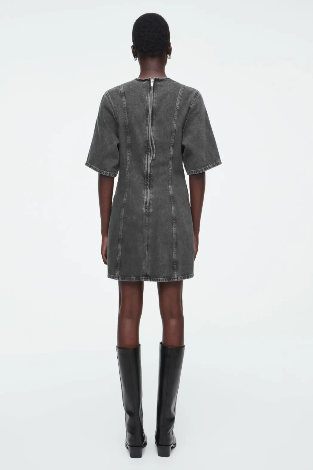 Hot COS PANELED DENIM MINI DRESS BLACK