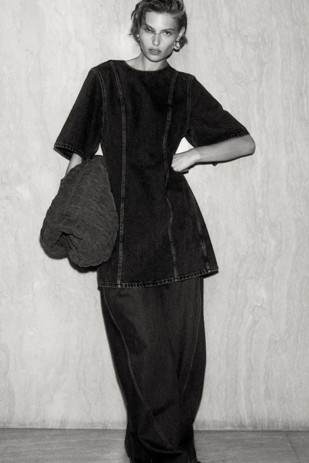 Hot COS PANELED DENIM MINI DRESS BLACK