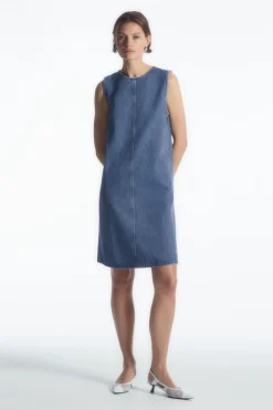 Best COS PANELED DENIM SHIFT DRESS BLUE