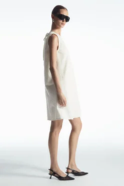 COS PANELED DENIM SHIFT DRESS WHITE