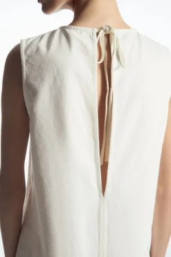 COS PANELED DENIM SHIFT DRESS WHITE