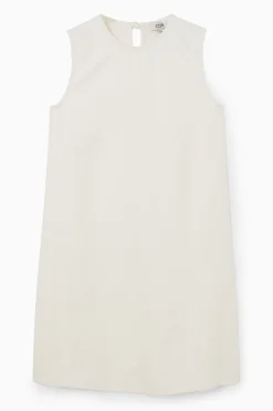 COS PANELED DENIM SHIFT DRESS WHITE