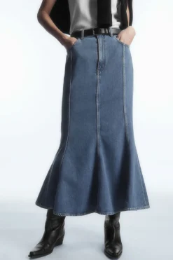 Hot COS PANELED FLARED DENIM SKIRT FADED BLUE