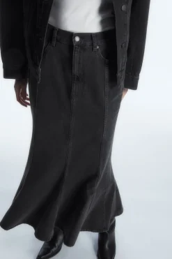 Best COS PANELED FLARED DENIM SKIRT BLACK
