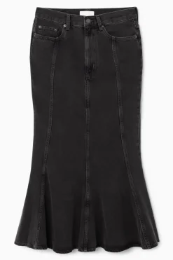 Best COS PANELED FLARED DENIM SKIRT BLACK