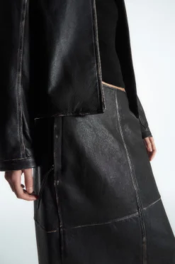 COS PANELED LEATHER RACER MIDI SKIRT BLACK