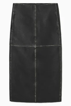COS PANELED LEATHER RACER MIDI SKIRT BLACK