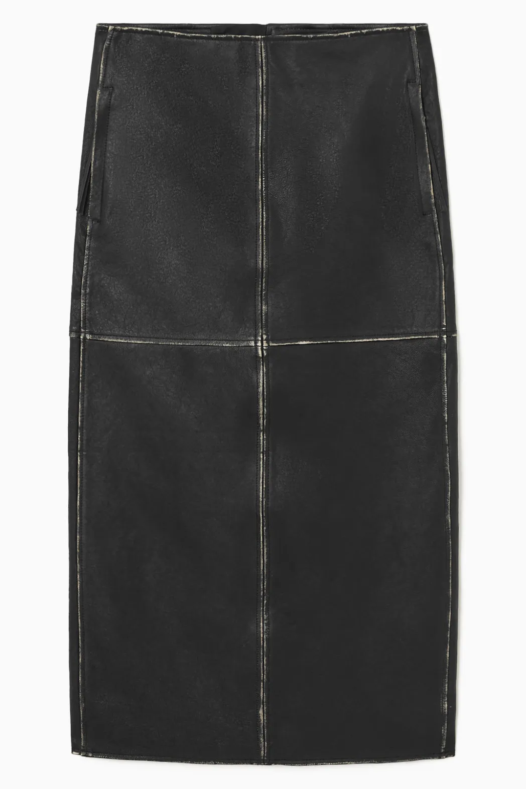 COS PANELED LEATHER RACER MIDI SKIRT BLACK