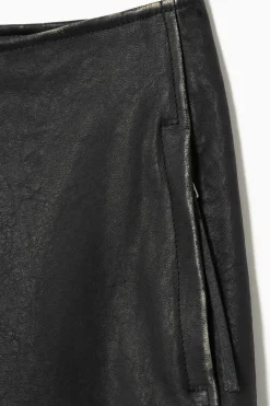 COS PANELED LEATHER RACER MIDI SKIRT BLACK