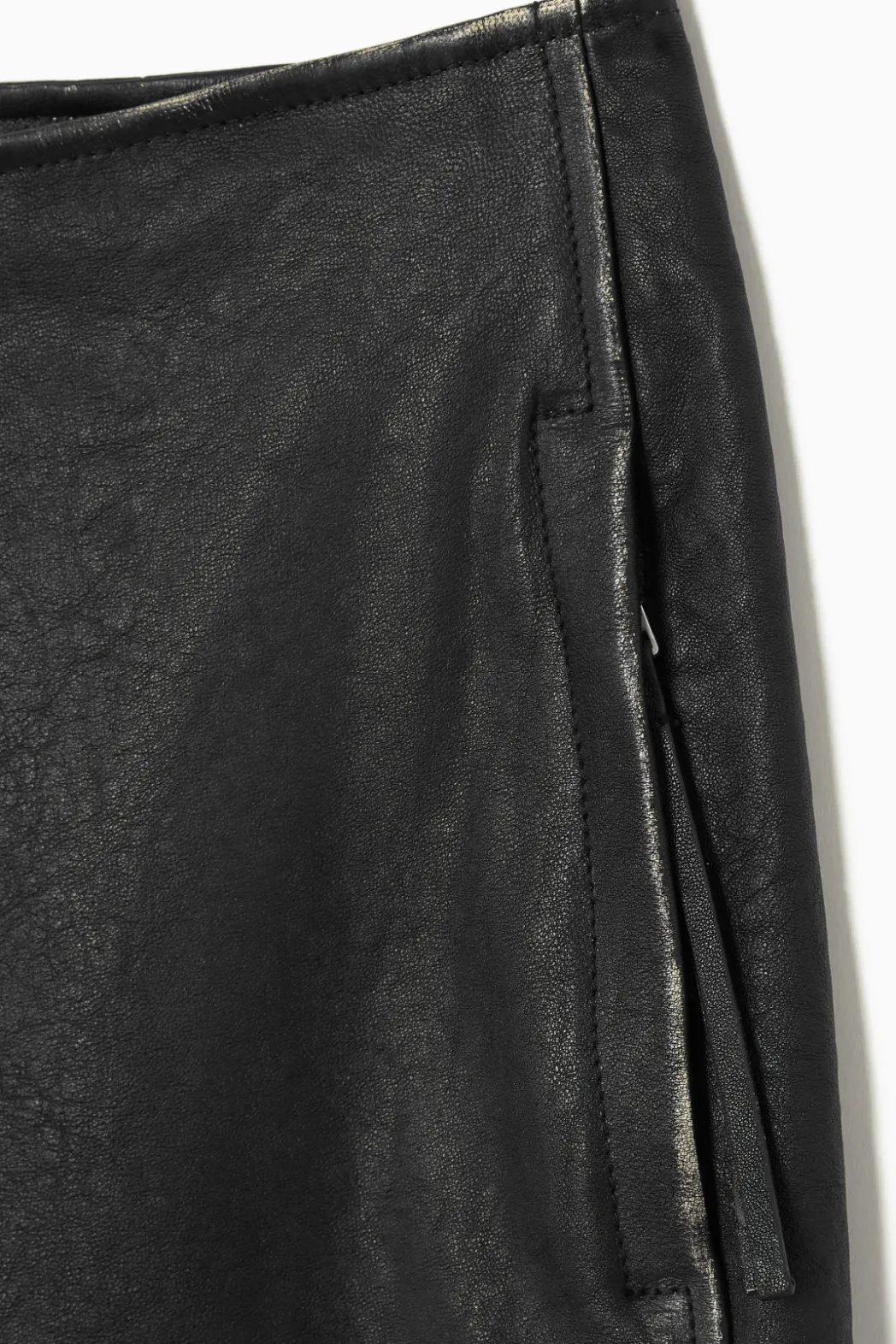 COS PANELED LEATHER RACER MIDI SKIRT BLACK