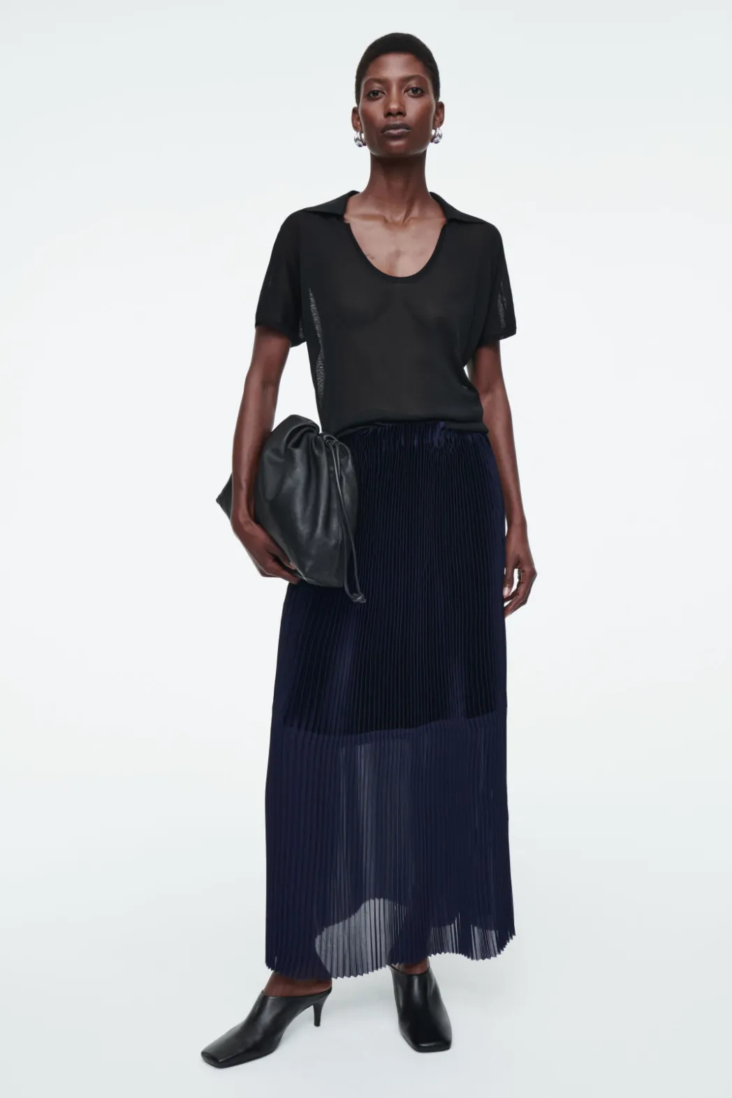 Best COS PANELED PLEATED COLUMN MAXI SKIRT NAVY