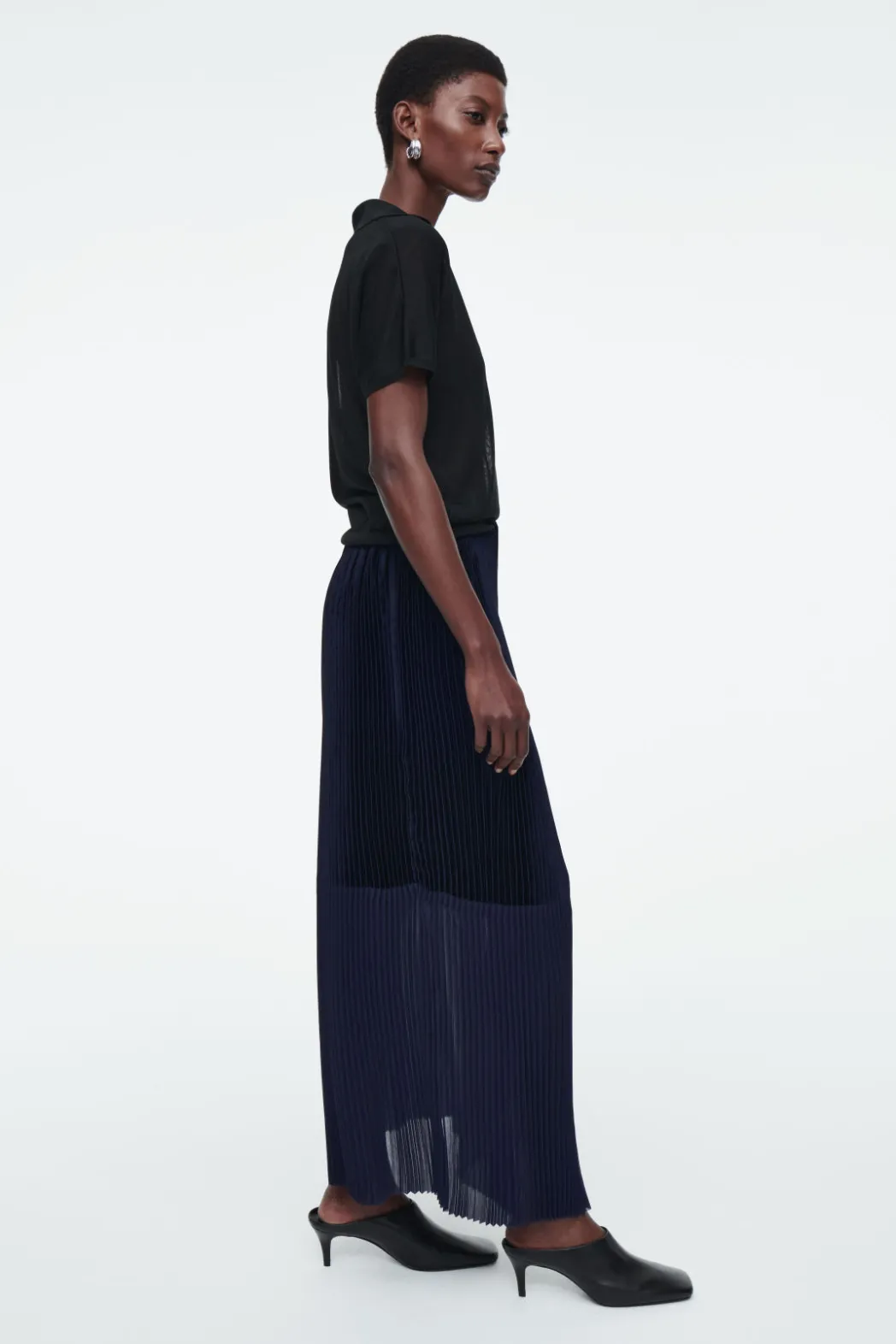 Best COS PANELED PLEATED COLUMN MAXI SKIRT NAVY