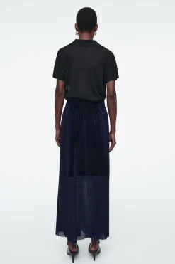 Best COS PANELED PLEATED COLUMN MAXI SKIRT NAVY