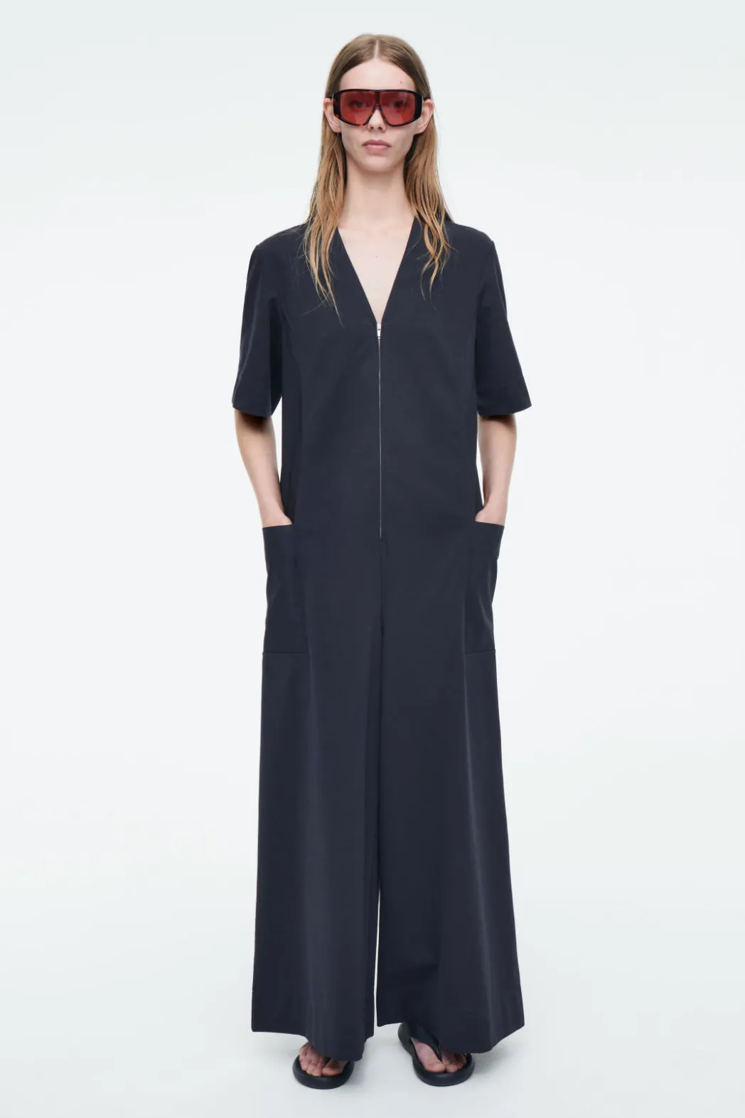 Clearance COS PANELED V-NECK JUMPSUIT NAVY