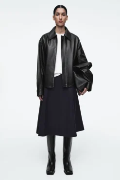 Outlet COS PANELLED WOOL MIDI SKIRT NAVY