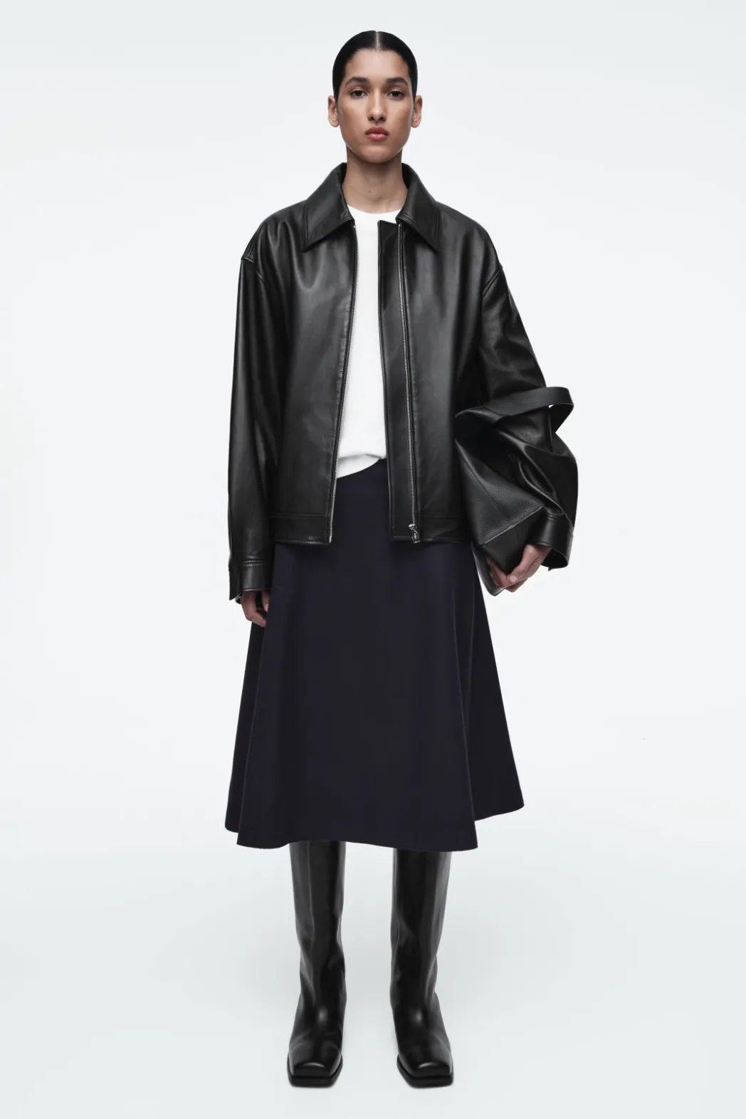 Outlet COS PANELLED WOOL MIDI SKIRT NAVY