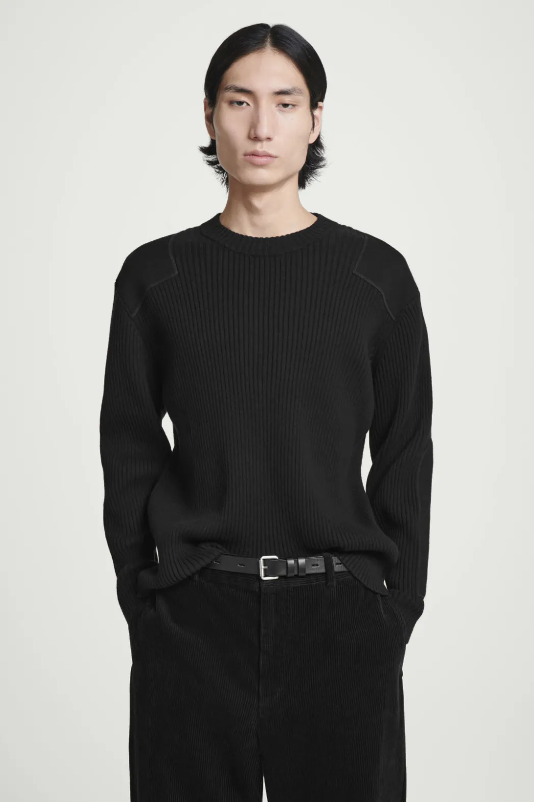 Discount COS PATCH-DETAIL WOOL-BLEND SWEATER BLACK