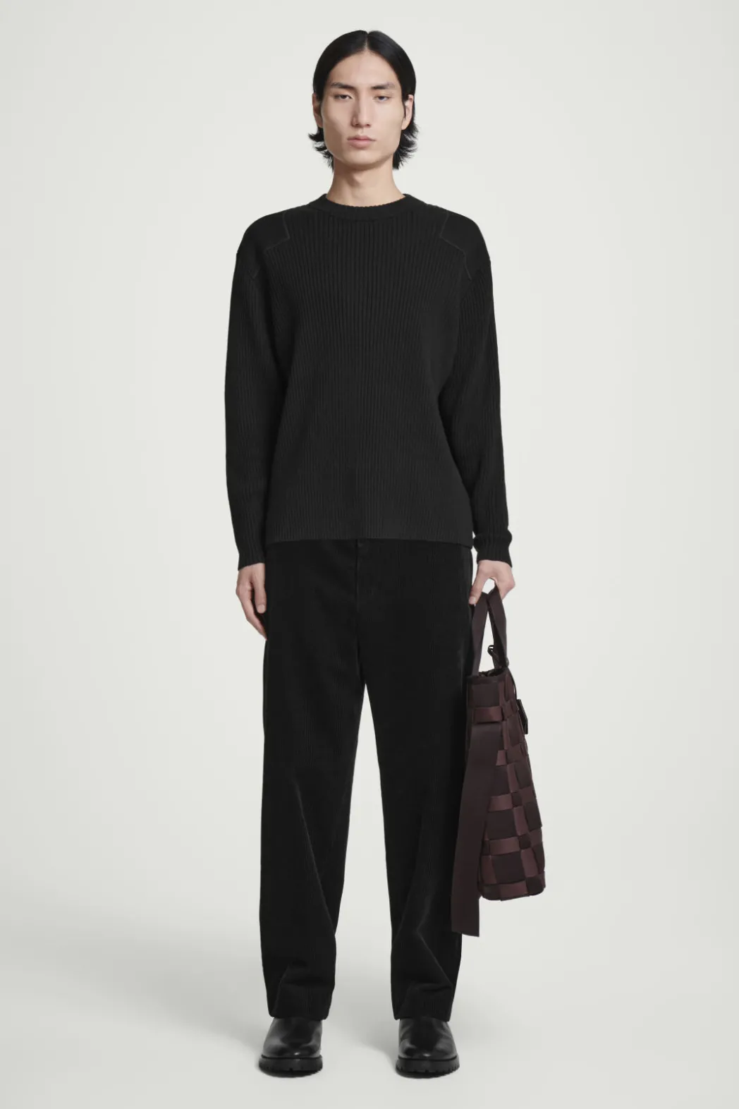 Discount COS PATCH-DETAIL WOOL-BLEND SWEATER BLACK