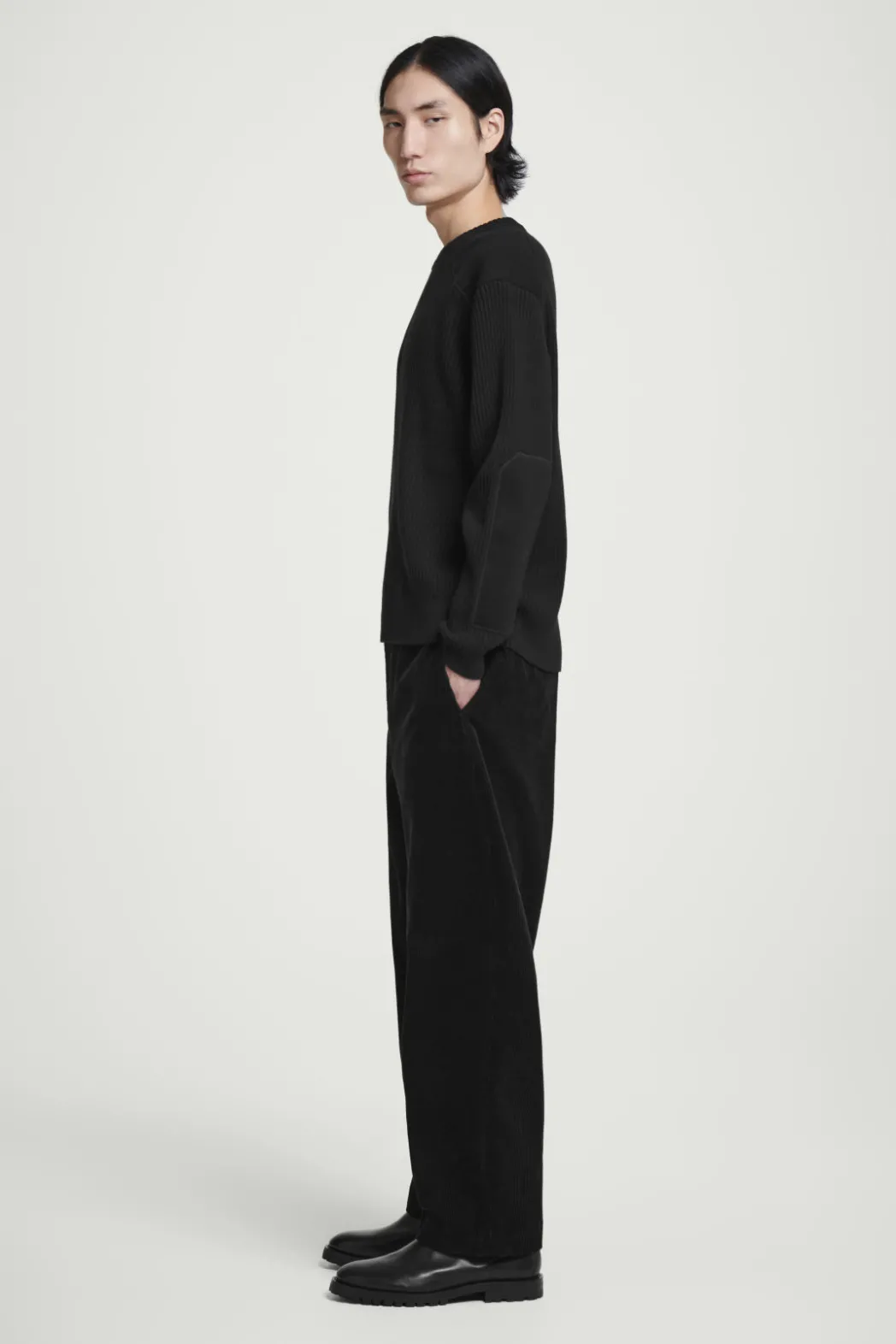 Discount COS PATCH-DETAIL WOOL-BLEND SWEATER BLACK