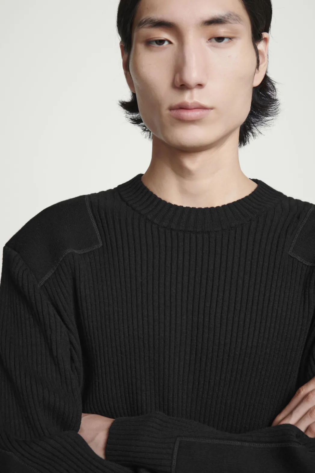 Discount COS PATCH-DETAIL WOOL-BLEND SWEATER BLACK