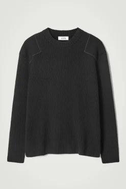 Discount COS PATCH-DETAIL WOOL-BLEND SWEATER BLACK
