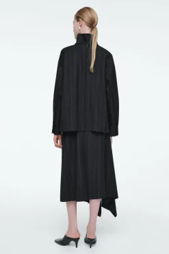 Sale COS PINSTRIPED FUNNEL-NECK BLOUSE BLACK / PINSTRIPED