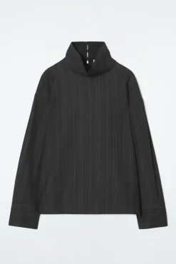 Sale COS PINSTRIPED FUNNEL-NECK BLOUSE BLACK / PINSTRIPED