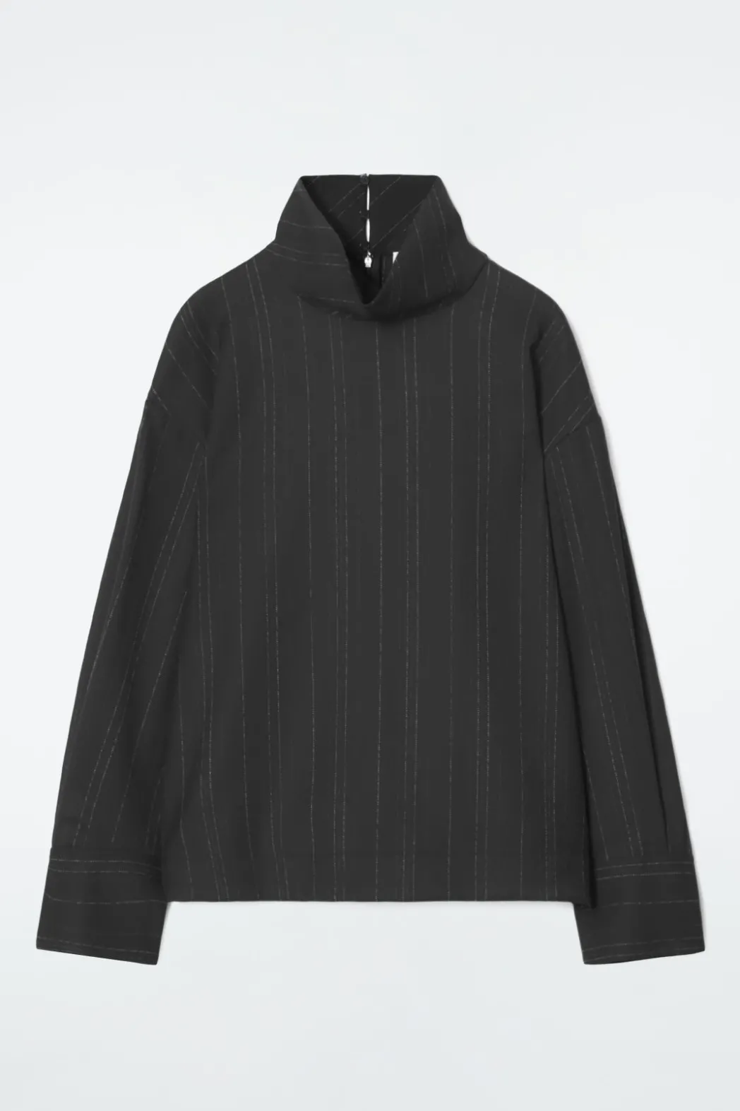 Sale COS PINSTRIPED FUNNEL-NECK BLOUSE BLACK / PINSTRIPED